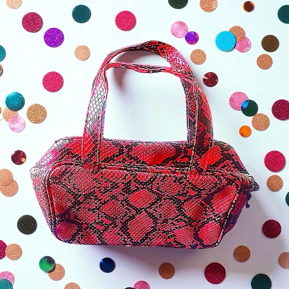 Ipsy Glam Bag Bailey Sarian Red/Black Faux Snakeskin Makeup Bag NWOT